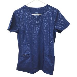 Veterinary Apparel Company Blue Paw Print Scrub‎ Top Size Small